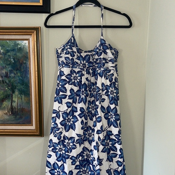 Moda International Hibiscus Maxi dress size Small S resortwear blue & white - Picture 2 of 5